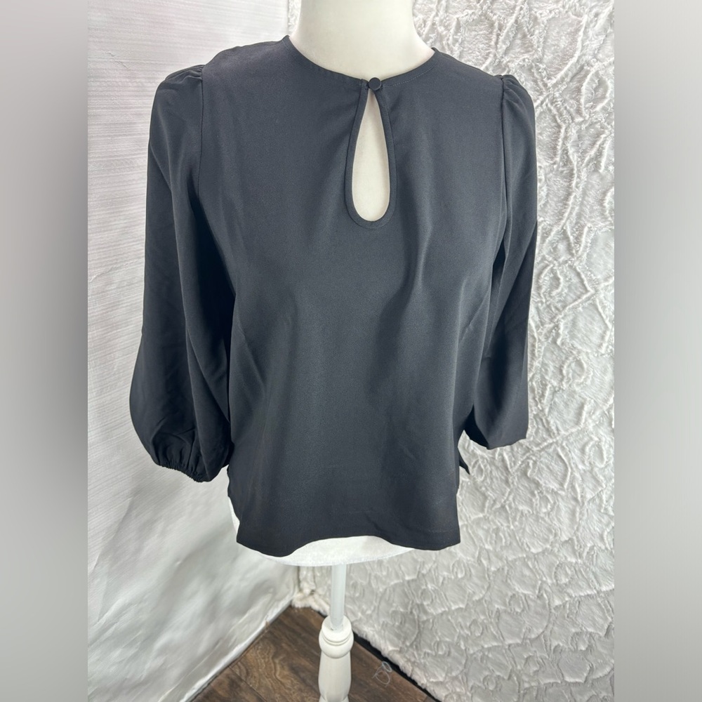 NWT J Crew Factory Puff-sleeve Satin-back Crepe Top, Black, Sizes: TM, TL, PXS